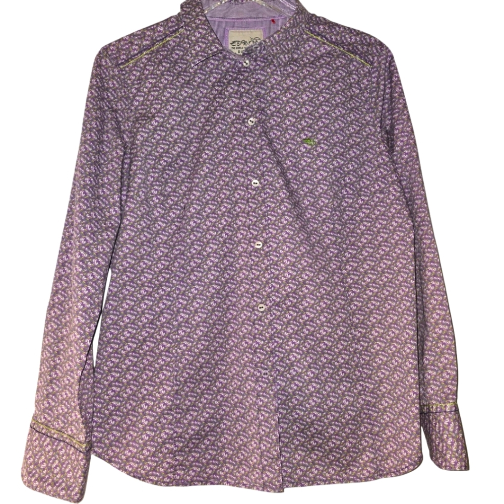 Y2K | 90s • ESPRIT • Purple Floral Patterned & Gingham Button-Up Western Shirt